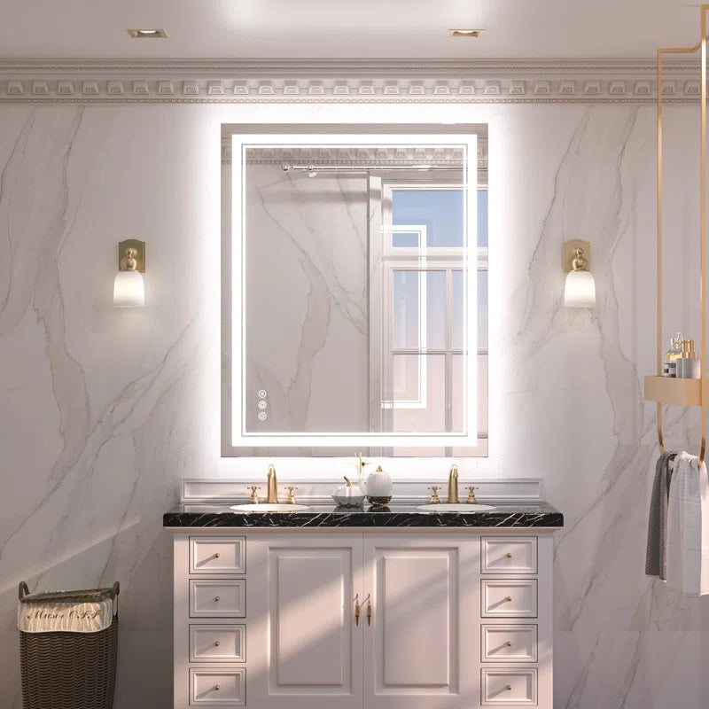 Chrisna LED Bathroom Mirror with Frontlit and Backlit, 3 Colours Temperature & Dimmable Light Anti-Fog Tempered Glass Bathroom Vanity Mirror