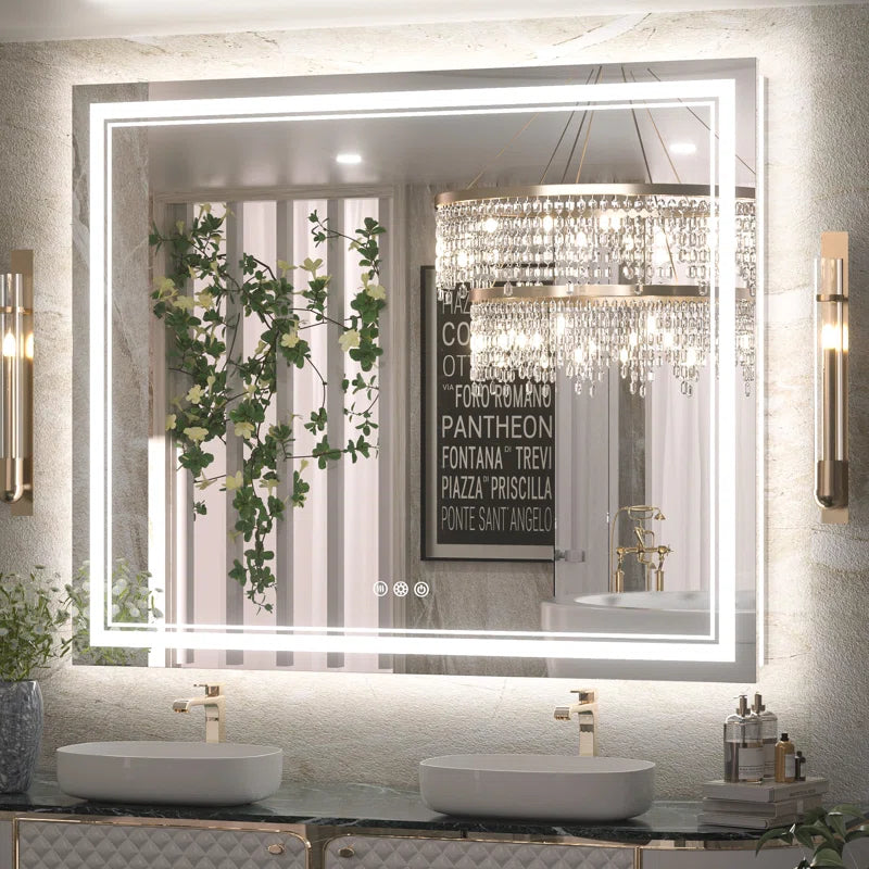 Chrisna LED Bathroom Mirror with Frontlit and Backlit, 3 Colours Temperature & Dimmable Light Anti-Fog Tempered Glass Bathroom Vanity Mirror