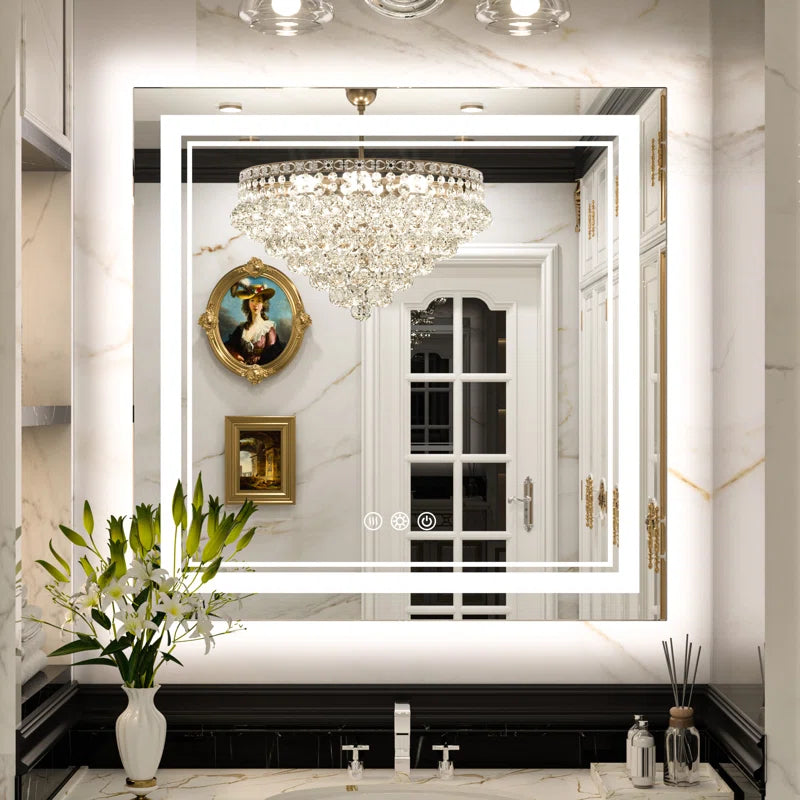 Chrisna LED Bathroom Mirror with Frontlit and Backlit, 3 Colours Temperature & Dimmable Light Anti-Fog Tempered Glass Bathroom Vanity Mirror