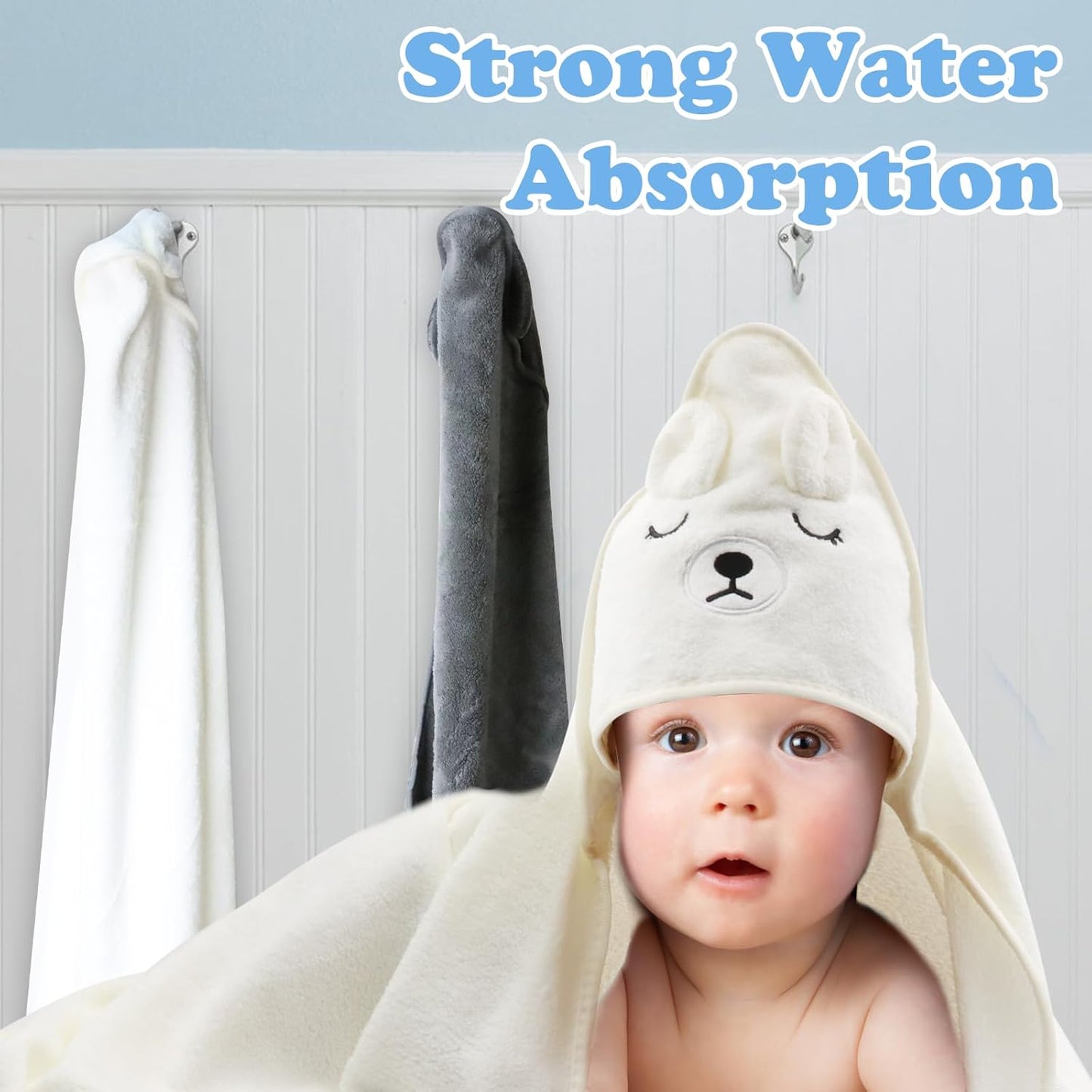2 PCS Baby Hooded Towels Newborn, 80*80 CM Hooded Baby Towel Girl Boy, Ultra Soft Hooded Bath Towel for Baby, Absorbent Newborn Essentials Baby Bath Towel, Baby Towels with 30*40 CM Storage Bag