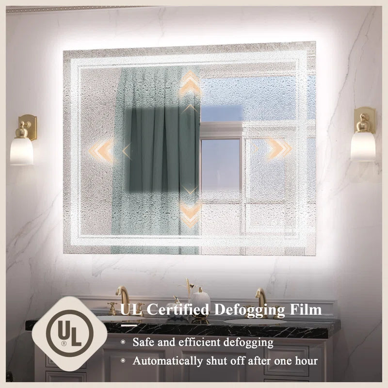 Chrisna LED Bathroom Mirror with Frontlit and Backlit, 3 Colours Temperature & Dimmable Light Anti-Fog Tempered Glass Bathroom Vanity Mirror