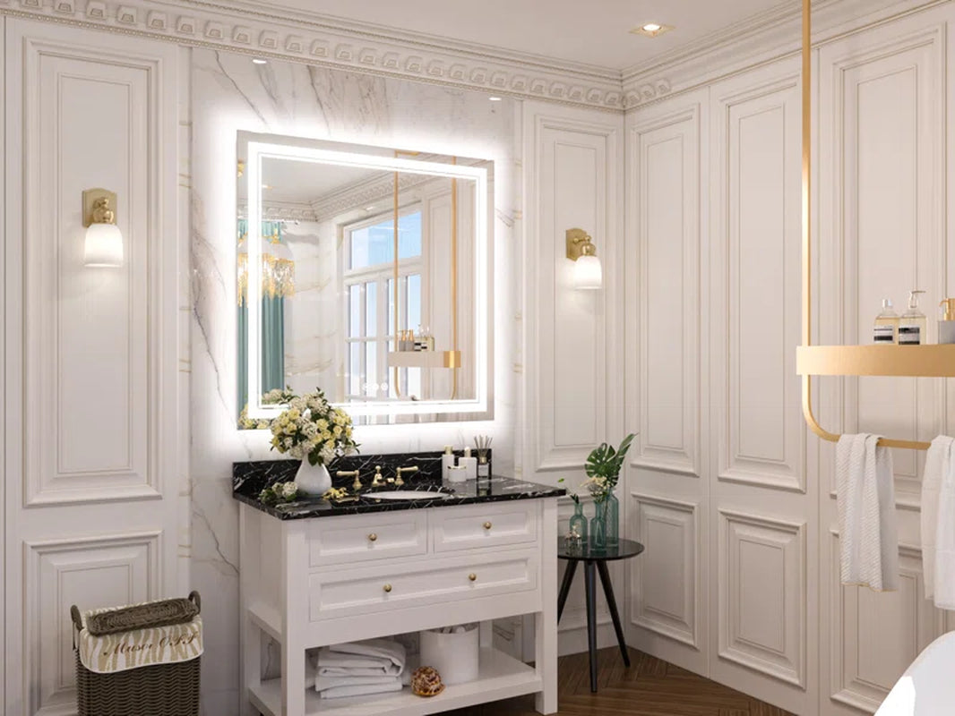 Chrisna LED Bathroom Mirror with Frontlit and Backlit, 3 Colours Temperature & Dimmable Light Anti-Fog Tempered Glass Bathroom Vanity Mirror