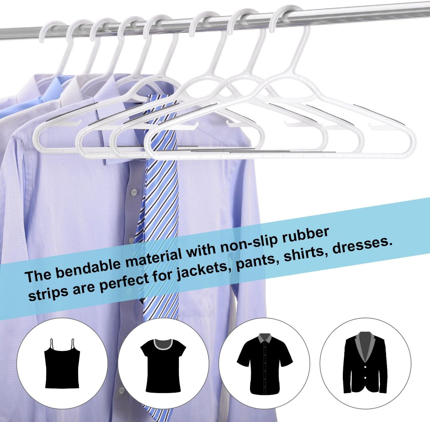 30 Pack Bendable Plastic Hangers Light-Weight Non-Slip Clothes/Suit Hangers (Grey)