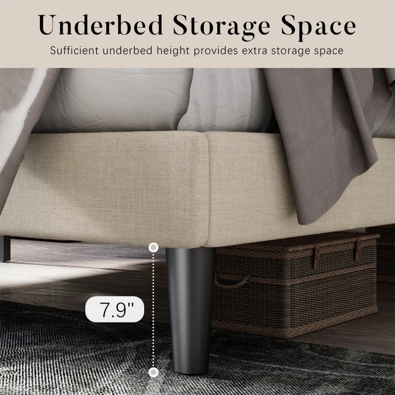 Hegg Linen Tufted Upholstered Platform Bed with Wood Slats Headboard Included