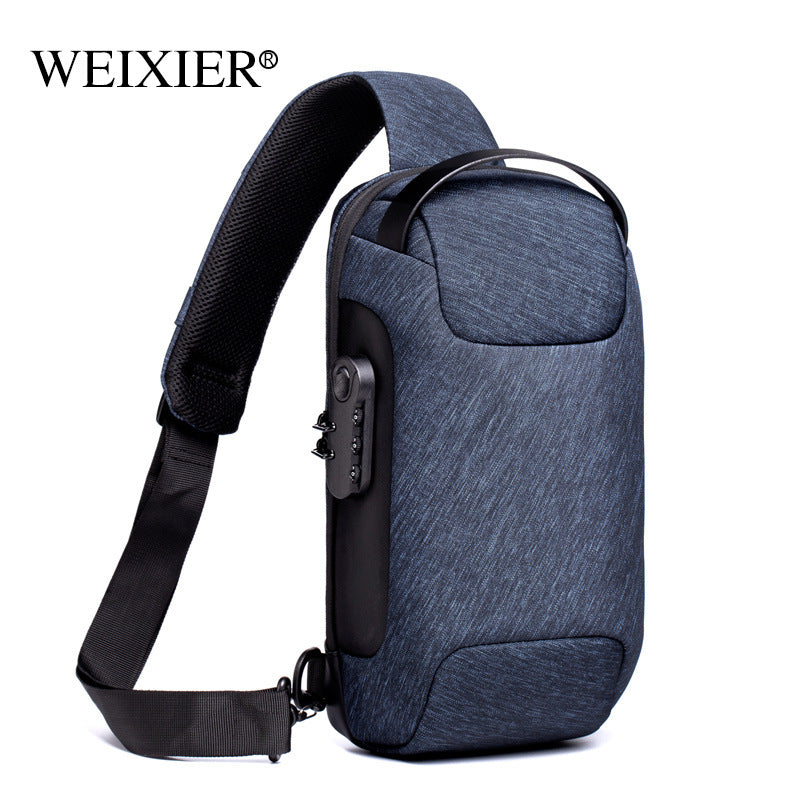 Waterproof USB Anti-Theft Bag Men Oxford Crossbody Shoulder Bag Sling Multifunction Short Travel Messenger Chest Pack