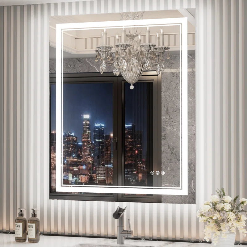Chrisna LED Bathroom Mirror with Frontlit and Backlit, 3 Colours Temperature & Dimmable Light Anti-Fog Tempered Glass Bathroom Vanity Mirror