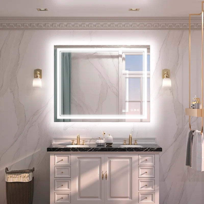 Chrisna LED Bathroom Mirror with Frontlit and Backlit, 3 Colours Temperature & Dimmable Light Anti-Fog Tempered Glass Bathroom Vanity Mirror