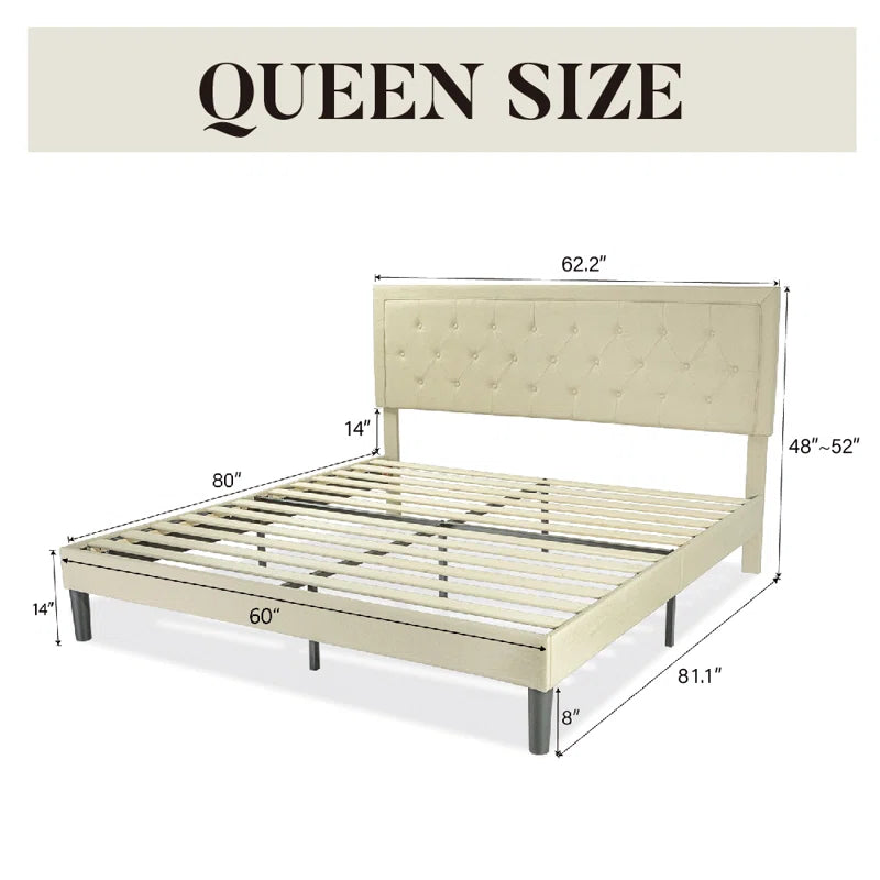 Hegg Linen Tufted Upholstered Platform Bed with Wood Slats Headboard Included