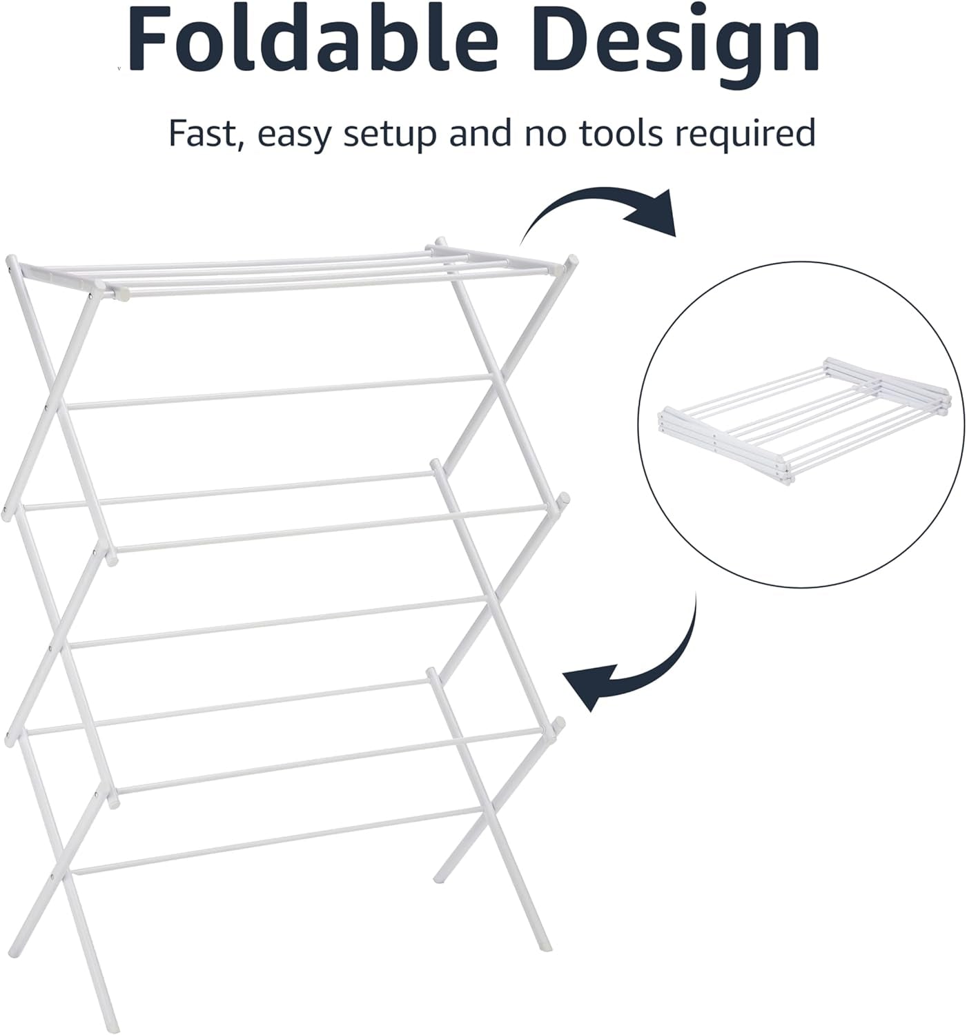 Foldable Portable Laundry Drying Rack for Air Drying Clothing, Indoor Outdoor Use - 29.4 X 14.8 X 41.9 Inches (Lxwxh), White