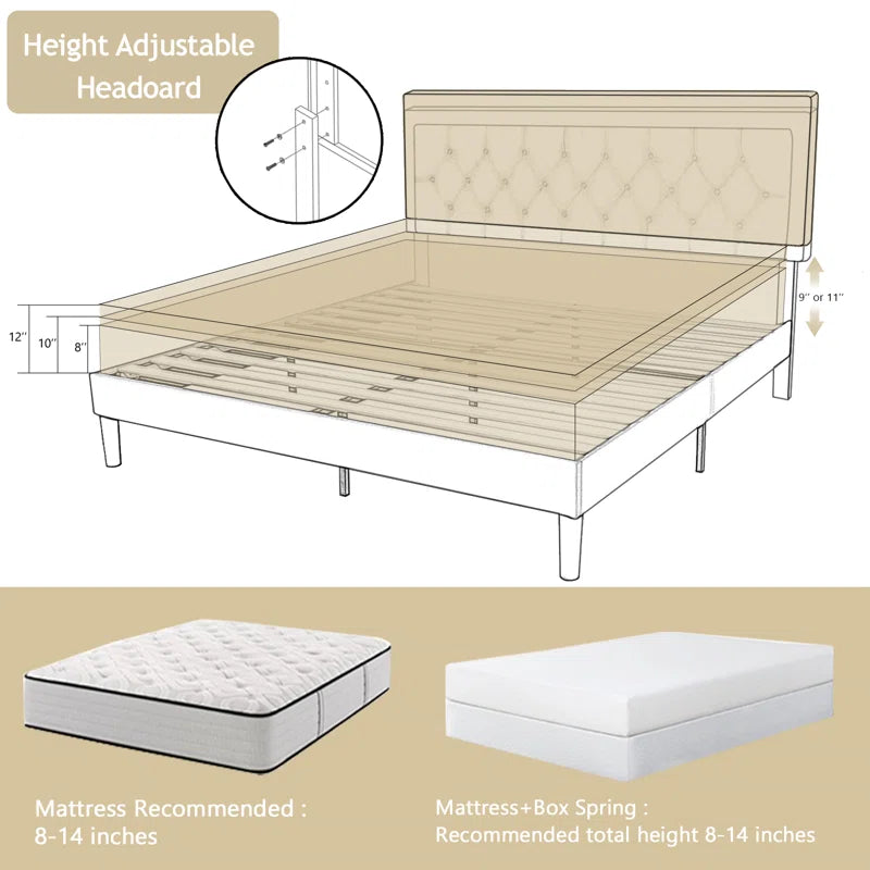 Hegg Linen Tufted Upholstered Platform Bed with Wood Slats Headboard Included