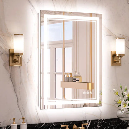 Chrisna LED Bathroom Mirror with Frontlit and Backlit, 3 Colours Temperature & Dimmable Light Anti-Fog Tempered Glass Bathroom Vanity Mirror