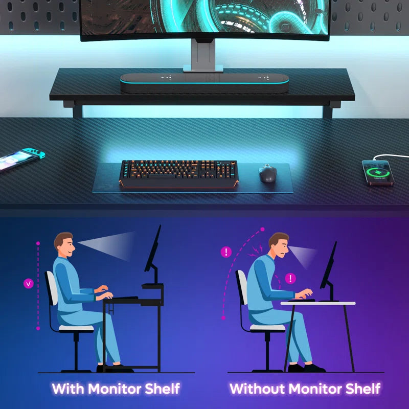 Nedyo 48" L-Shaped Computer Desk with Power Outlet, LED Gaming Work Desk with Monitor Stand