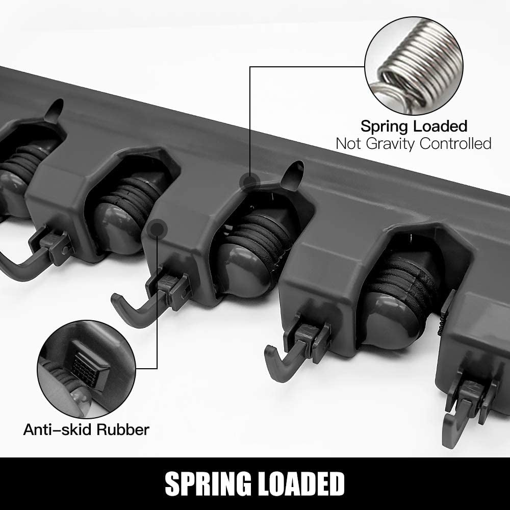 2 Pack Mop and Broom Holder, Wall Mounted Organizer Mop and Broom Storage Tool Rack with 5 Ball Slots and 6 Hooks (Black)