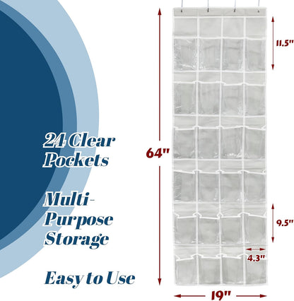Simplehouseware Crystal Clear over the Door Hanging Shoe Organizer, 24 Pockets, Grey (162.6 Cm H X 48.6 Cm W)