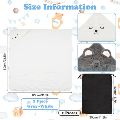 2 PCS Baby Hooded Towels Newborn, 80*80 CM Hooded Baby Towel Girl Boy, Ultra Soft Hooded Bath Towel for Baby, Absorbent Newborn Essentials Baby Bath Towel, Baby Towels with 30*40 CM Storage Bag