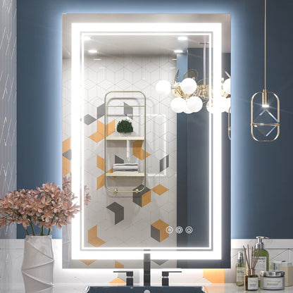 Chrisna LED Bathroom Mirror with Frontlit and Backlit, 3 Colours Temperature & Dimmable Light Anti-Fog Tempered Glass Bathroom Vanity Mirror