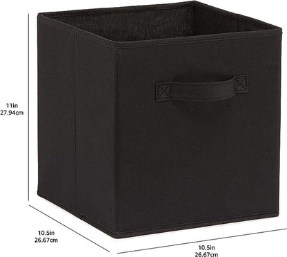 Collapsible Fabric Storage Cubes Organizer with Handles, 10.5"X10.5"X11", Black - Pack of 6