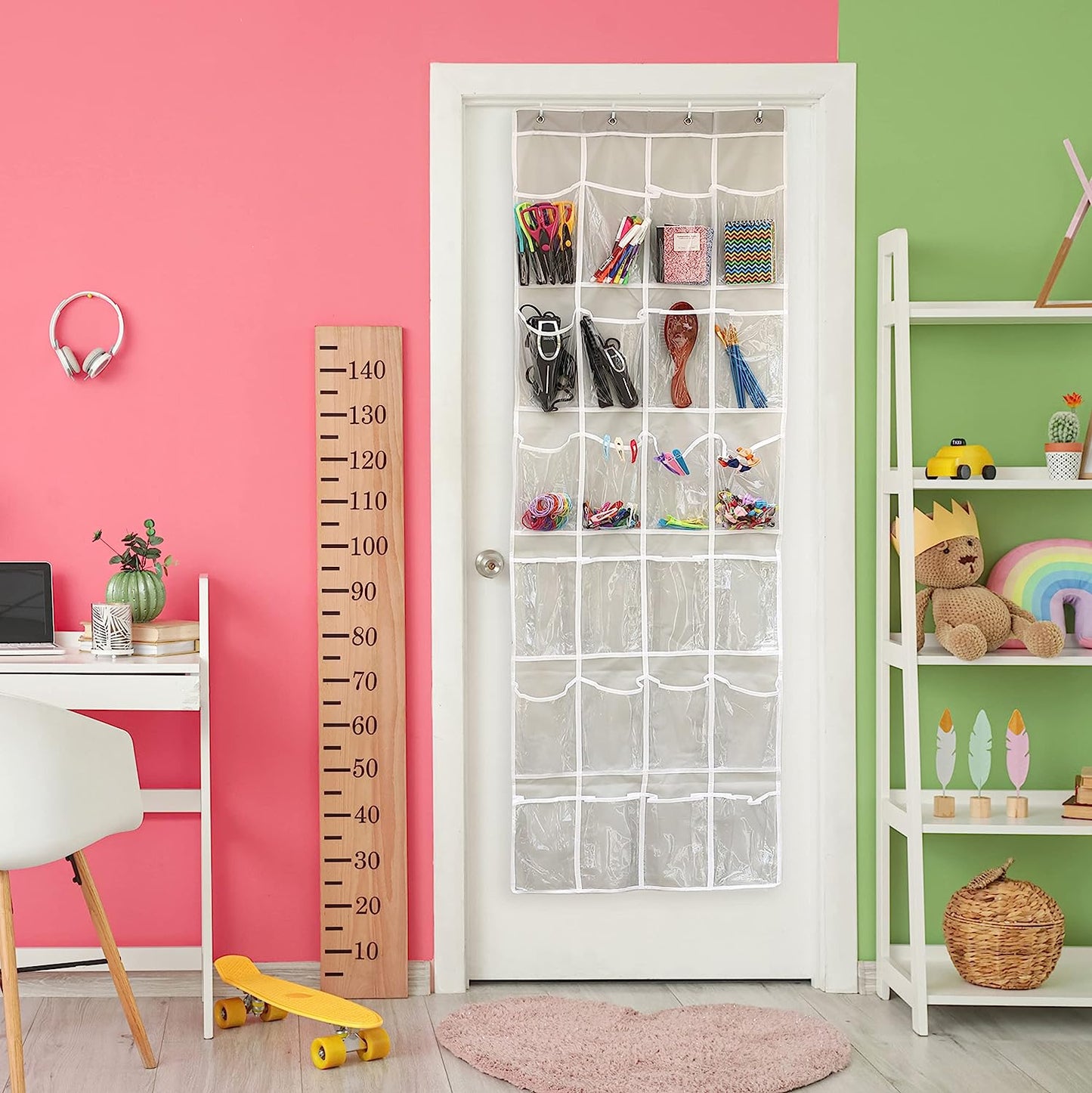 Simplehouseware Crystal Clear over the Door Hanging Shoe Organizer, 24 Pockets, Grey (162.6 Cm H X 48.6 Cm W)