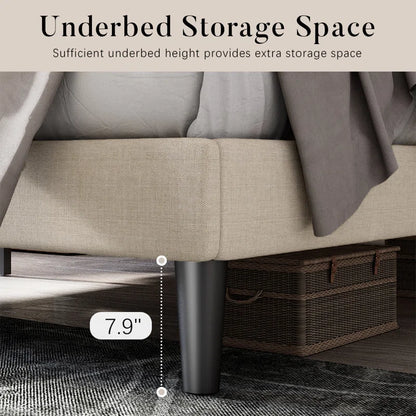 Hegg Linen Tufted Upholstered Platform Bed with Wood Slats Headboard Included