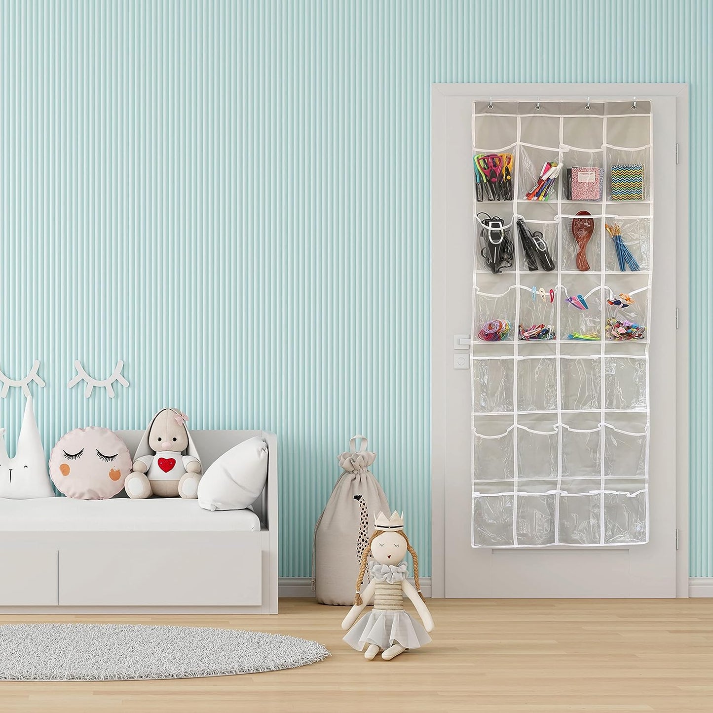 Simplehouseware Crystal Clear over the Door Hanging Shoe Organizer, 24 Pockets, Grey (162.6 Cm H X 48.6 Cm W)
