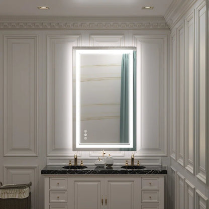 Chrisna LED Bathroom Mirror with Frontlit and Backlit, 3 Colours Temperature & Dimmable Light Anti-Fog Tempered Glass Bathroom Vanity Mirror